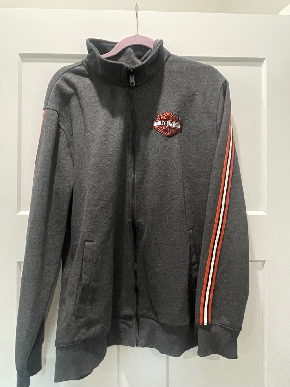 Harley-Davidson Charcoal Track Jacket with Orange and White Sleeve Stripes